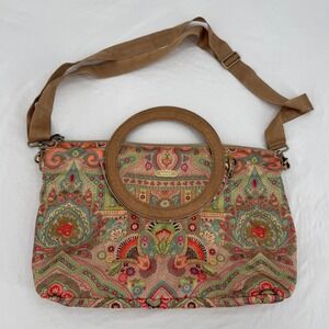 Oilily Folding City Carry All Bag Packable Nylon Paisley Boho Crossbody Bag Tote